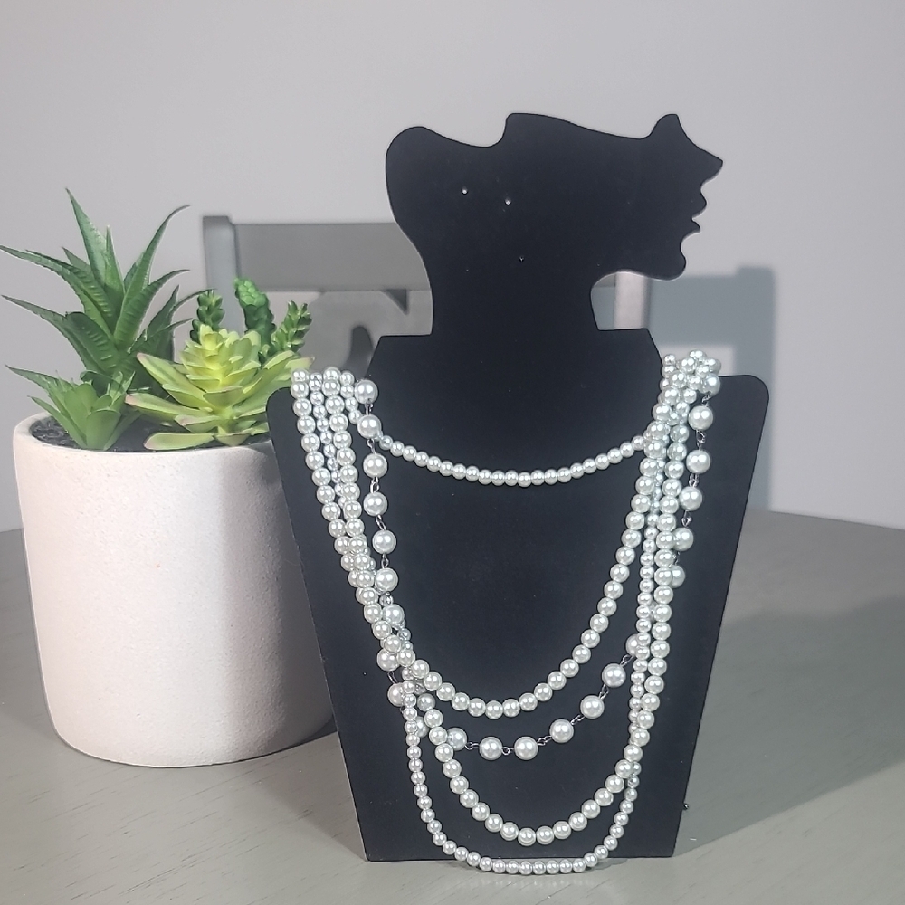 Gun Metal Gray Chunky Chain With Gray Faux Pearl Necklace